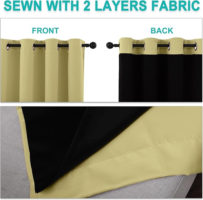 NICETOWN Paler Yellow Full Shade Curtain Panels, Pair of Thermal Insulated & Energy Efficiency Blackout Curtains for Living Room Windows, Lined Silky Performance Window Dressing (37" Wide x 84" Long)