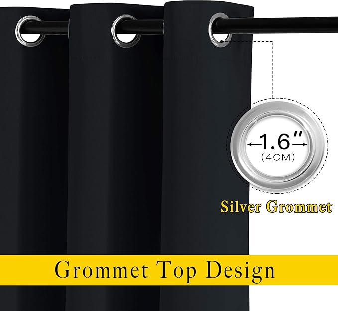 NICETOWN Blackout Black Curtains 102 inches Long 2 Panels Burg, Grommet Thermal Curtains Light Blinds Room Darkening Window Treatments for Bedroom, 2 Panels, W52 x L102