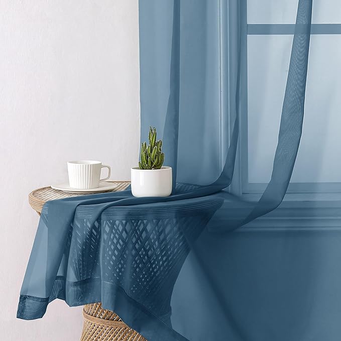 Lecloud Dusty Blue Sheer Curtains 78 Inches Long 2 Panels, Light Filtering Breathable Curtain, Gauzy Stylish Home Decor Drapes with Dual Rod Pocket for Dining Room Bedroom, Each 42" W x 78" L