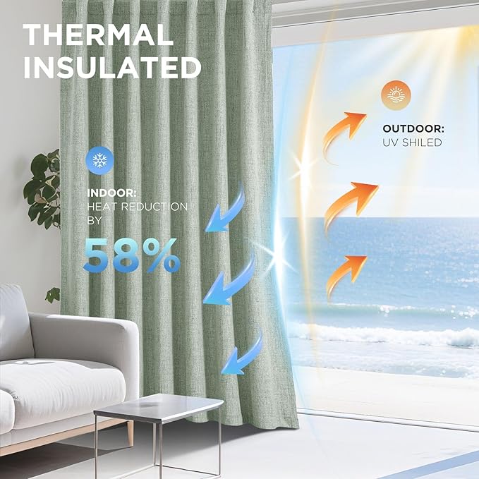 Joydeco Blackout Curtains for Bedroom - 72 Inch Long 100% Light Blocking 2 Panels Sage Green Drapes, Thermal Insulated Room Darkening Curtains, Linen Textured for Living Room, Rod Pocket & Back Tabs