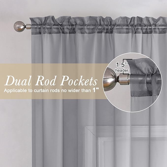 Lecloud Charcoal Grey Sheer Curtains 78 Inches Long 2 Panels, Light Filtering Voile Breathable Curtains, Privacy Solid Window Treatments with Rod Pocket for Bedroom Living Room, Each 42" W x 78" L