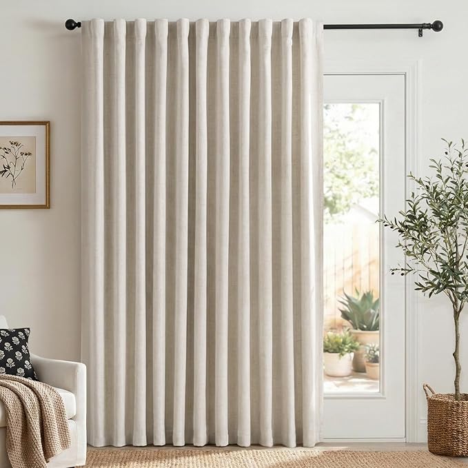 100% Blackout Shield Linen Blackout Curtains for Bedroom 90 Inches Long, Back Tab/Rod Pocket Living Room Drapes, Thermal Insulated Blackout Curtains 1 Panel Set, 100" W x 90" L, Cream
