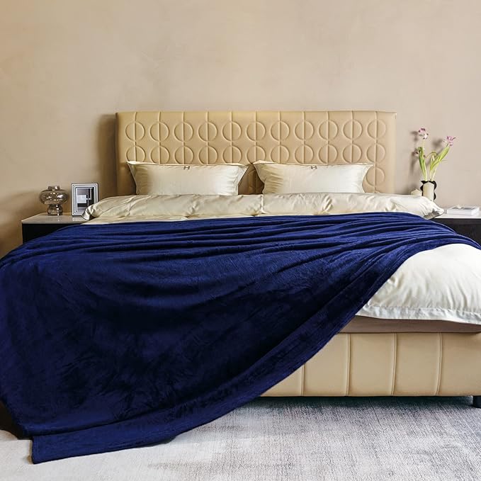 JIAHANNHA Navy Blue Fleece Throw Blankets Queen Size 90 by 90 Inches for Bed Sofa Couch 280GSM,Super Soft Cozy and Luxury Bed Blanket for All Season