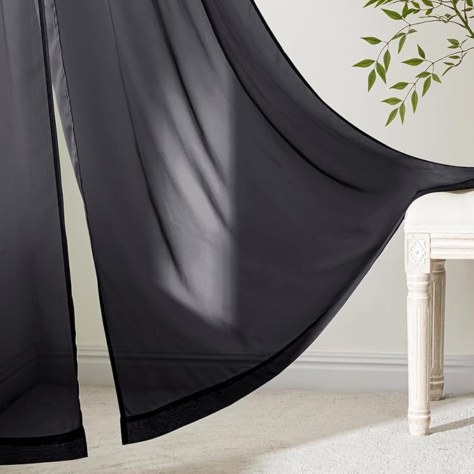 MIULEE Black Sheer Curtains 108 Inches Long, 4 Panels Set, Light Filtering Halloween Rod Pocket Voile Drapes for Living Room and Bedroom, Airy Soft Fabric Window Treatments, 54 x 108 Inches