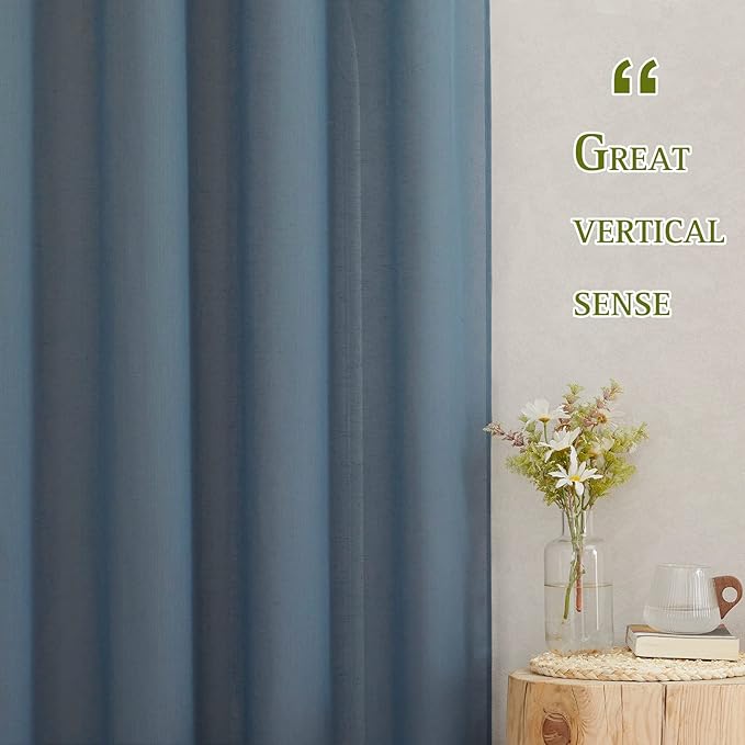 NICETOWN Linen Curtains Stone Blue for Kitchen, Grommet Short Semi Sheer Curtains & Drapes Privacy with Light Filtering Linen Blend for Cafe/Boys Room, 2 Panels, W52 x L45