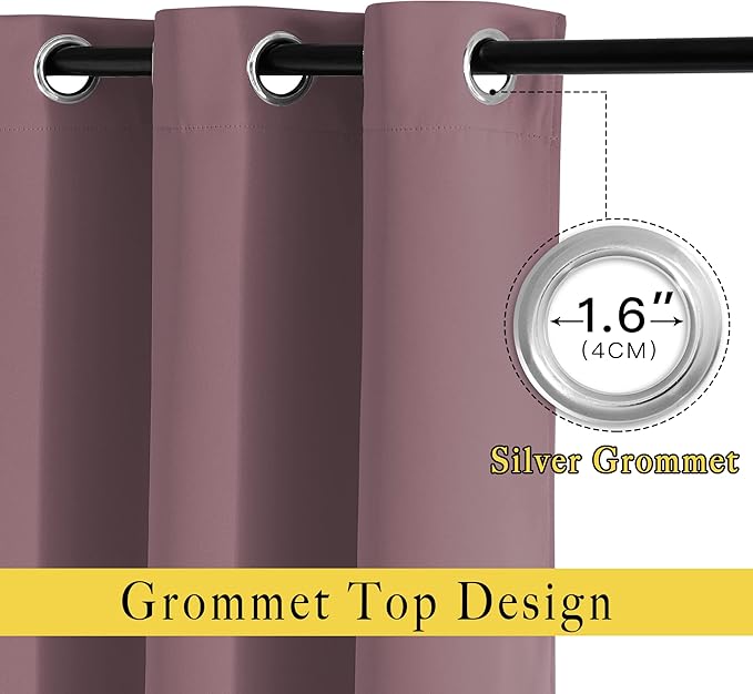 NICETOWN Room Darkening 118 inch Long Curtains, Grommet Thermal Drapes Weighted Room Divider Wide Window Treatments for Living Room, W66 x L118, Dry Rose, 2 Panels