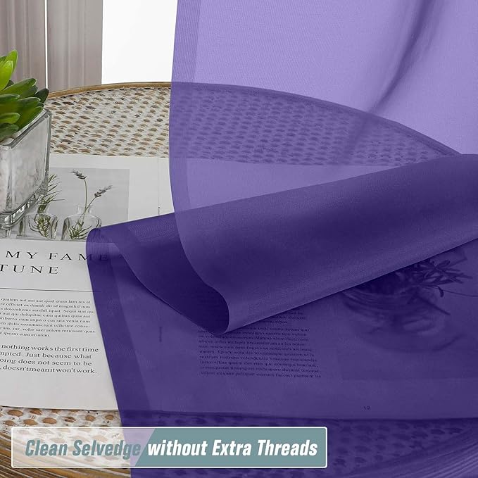 Purple Window Sheer Curtains 45 Inches Length, Voile Short Curtains for Living Room Bedroom, Modern Soft Window Drapes 2 Panels Set, Top Dual Rod Pocket Design, 2x42Wx45L Inches