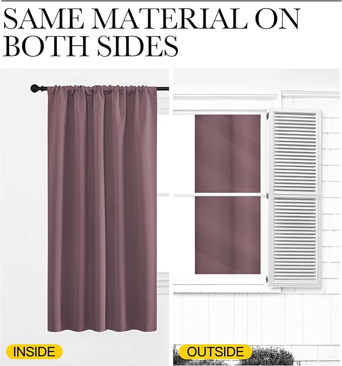 NICETOWN Kitchen Curtains, Dry Rose, 34" x 40", Set of 2, Short Blackout Curtains & Drapes, Thermal Insulated Rod Pocket Window Treatment Draperies for Nursery