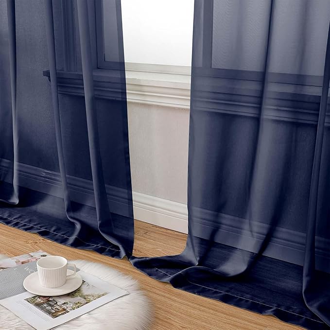 Navy Blue Sheer Curtains for Bedroom Living Room 96 Inches Long 2 Panels, Modern Airy Soft Lightweight Rod Pocket Light Filtering Sheer Curtains Drapes, Navy Blue, Each 42" Wx96 L Inch