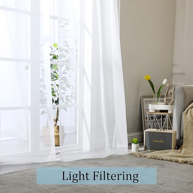 OWENIE Sheer White Curtains, Sheer Curtains 96 inches Long 2 Panels Set, Rod Pocket Voile Fimly Sheer Drapes for Living Room/Bedroom, 2pcs, Each 59" W x 96" L