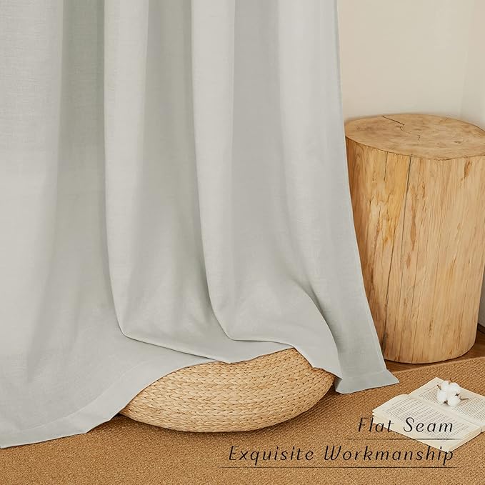NICETOWN Thick Semi Sheer Linen Gray Curtains for Boys Room, Grommet Privacy Added with Light Through Semitransparent Linen Weave Drapes for Farmhouse and Bedroom, W55 x L96, 2 Pieces
