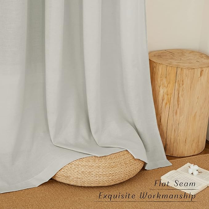 NICETOWN Thick Linen Gray Curtains 63 inches Long, Eyelet Top Privacy Assured with Light Filtering Drapes Flax Linen Blend Window Treatments for Bedroom, W55 x L63, 2 PCs
