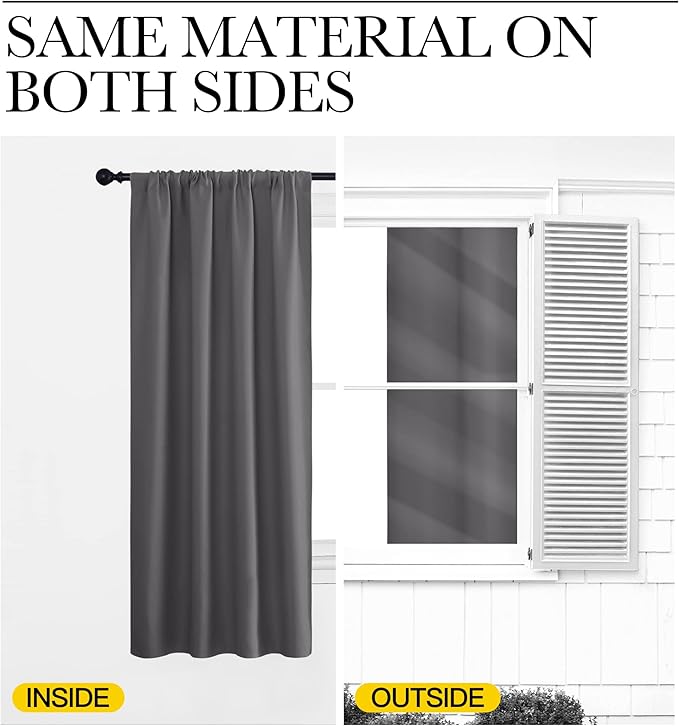 NICETOWN Short Curtains, Grey Window Curtains for Bedroom, Home Decoration Thermal Insulated Rod Pocket Blackout Blinds & Drapes for Small Windows (Gray, 2 Panels, W34 x L30 -Inch)