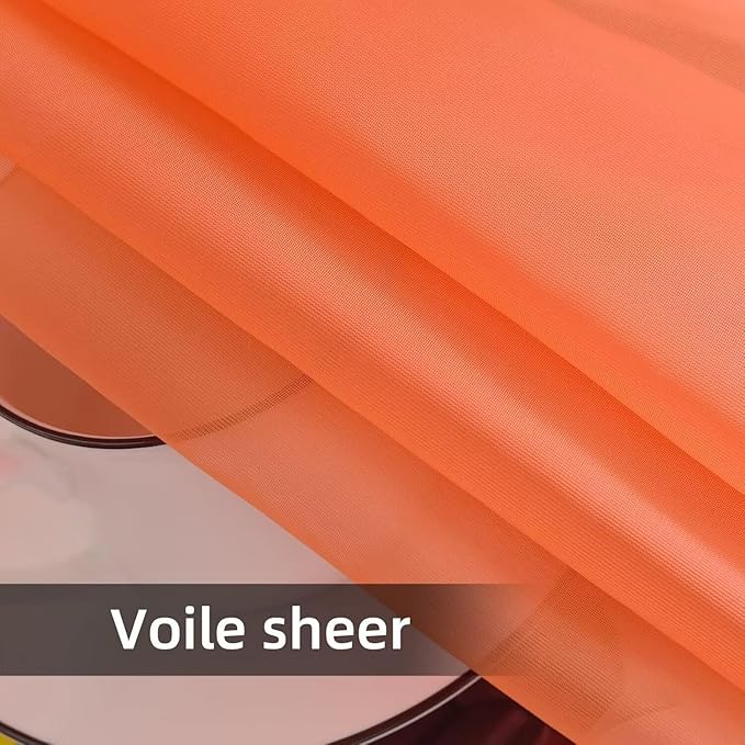 youleyar Solid Sheer Rod Pocket Curtain Voile Draperies 2 Panels White Beige Black Grey Coffee 52 Inch Width 96 Inch Long 1 Pair for Kitchen Bedroom Children Living Room Yard (Orange Red,52Wｘ96L)