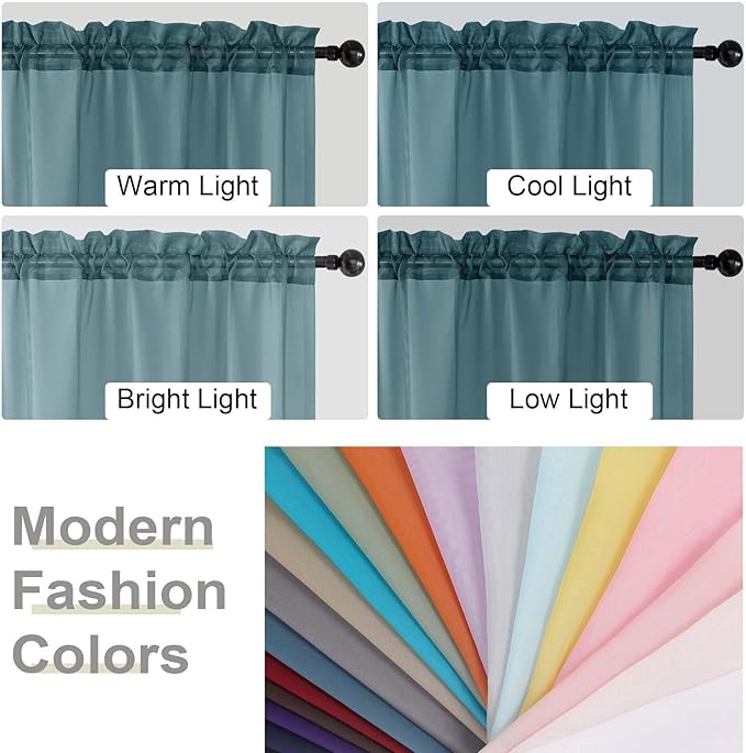 Cafe Curtains 36 Inch Length Tier 2 Pieces, Modern Soft Airy Sheer Kitchen Short Curtains for Small Window, Rod Pocket Small Curtain for Bathroom Basement, Dusty Blue, Each, 42"Wx36"L Inches