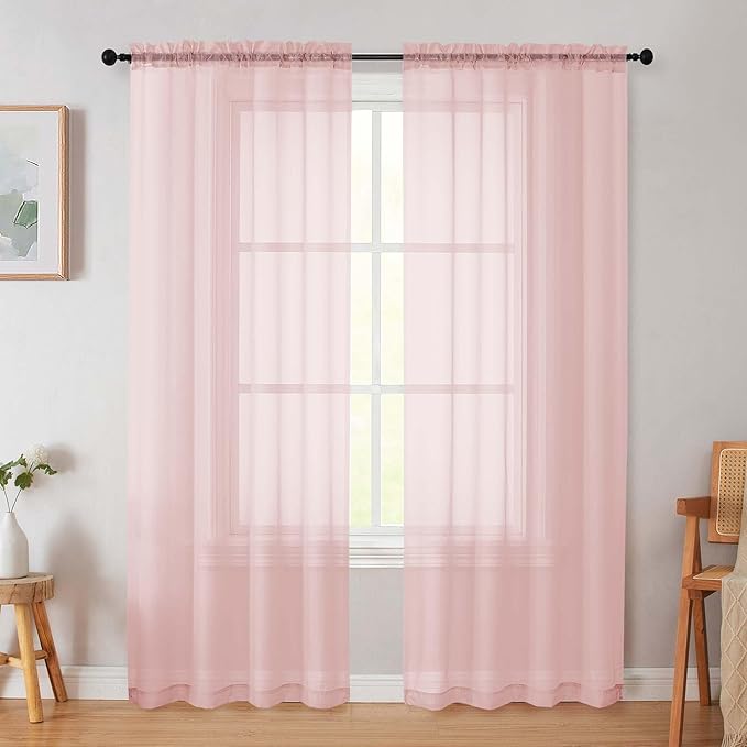 Blush Sheer Curtain for Bedroom Living Room 78 Inches Long 2 Panels Set, Solid Soft Airy Light Filtering Sheer Window Curtains, Modern Rod Pocket Door Curtain, Blush, 42" Wx78 L Inches