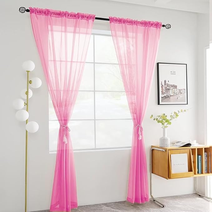 youleyar Solid Sheer Rod Pocket Curtain Voile Draperies 2 Panels White Beige Black Grey Ivory 70 Inch Width 84 Inch Long 1 Pair for Kitchen Bedroom Children Living Room Yard (Pink,70Wｘ84L)