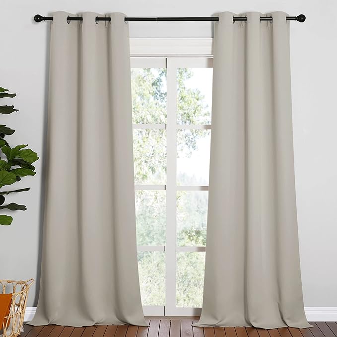 NICETOWN Room Darkening Curtain Panels 90 inches Long, Privacy Draperies for Living Room (Natural, 42 inches Width, 1 Pair)