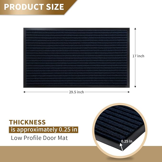 Yimobra Front Door Mat Outdoor Indoor Entrance, 100% Waterproof All-Season All Weather Doormat, Welcome Matt Outside Entry, Non Slip, Low Profile, Heavy Duty Patio Porch Floor Mat,29.5 x 17, Navy Blue