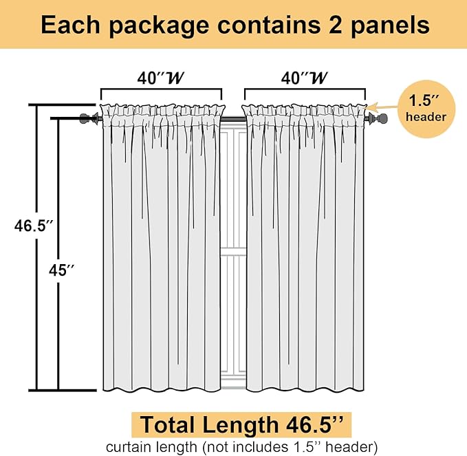 Lecloud Ivory Sheer Curtains 45 Inch Length 2 Panels, Short Voile Drapes for Kitchen Dinning Small Windows, Light Filtering Sheer Curtains for Living Room Bedroom Bathroom, Rod Pocket, 40" W x 45" L