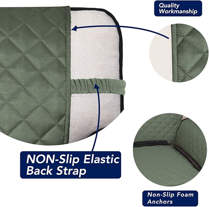 PureFit Reversible Quilted Sofa Cover, Water Resistant Slipcover Furniture Protector, Washable Couch Cover with Non Slip and Elastic Straps for Kids, Dogs, Pets (XX Large, Greyish Green/Beige)