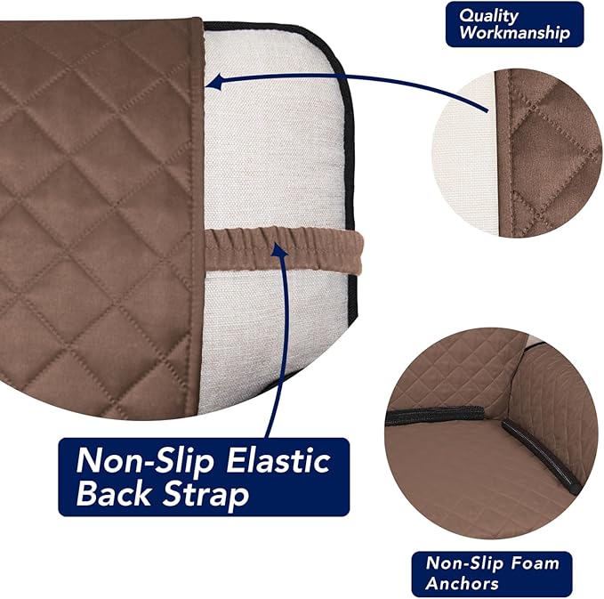 PureFit Reversible Quilted Sofa Cover, Water Resistant Slipcover Furniture Protector, Washable Couch Cover with Non Slip and Elastic Straps for Kids, Dogs, Pets (Oversized Loveseat, Brown/Beige)