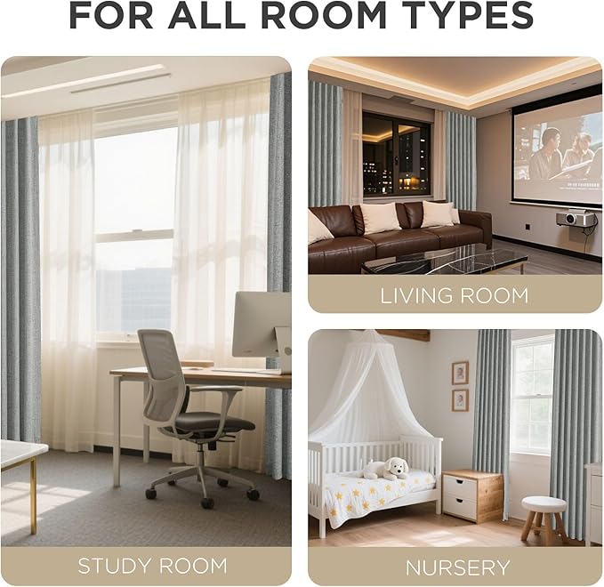 Joydeco Linen Blackout Curtains for Bedroom - 100% Light Blocking 1 Panels, Light Grey Drapes 70" W x 108" L, Thermal Insulated Room Darkening Curtains for Living Room, Rod Pocket & Back Tabs