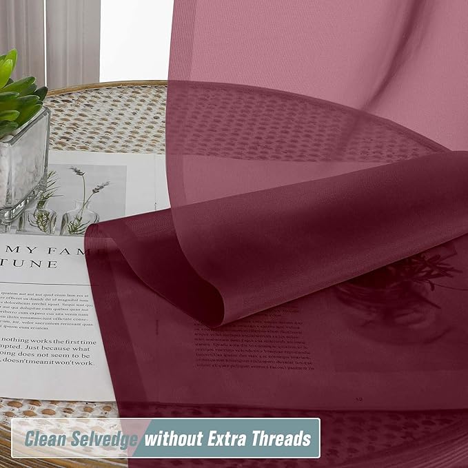 Sheer Curtains for Window 96 Inches Long 2 Panels Set, Soft Airy Light Filtering Voile Sheer Curtains for Living Room Bedroom, Dual Rod Pocket Elegant Window Drapes, Burgundy, 2x42Wx96L Inches