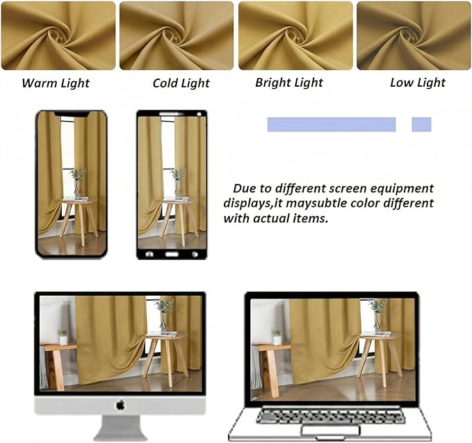 Simplebrand Blackout Extra 10ft Curtains for Patio 120 Inches Long 2 Panels Set, Solid Thermal Insulated Energy Saving Rod Pocket Window Treatment Curtains Blackout Drapes, 50" Wx120 L, Bright Gold