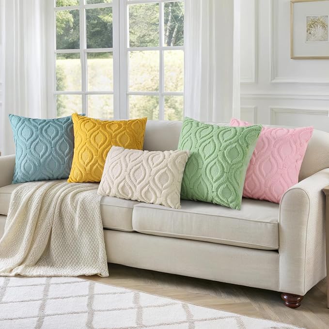 decorUhome Summer Throw Pillow Covers 24x24 Inch Set of 2, Soft Plush Faux Wool Light Pink Solid Couch Pillow Covers, Accent Euro Sham Farmhouse Neutral Square Pillow Cases for Sofa Bed Living Room