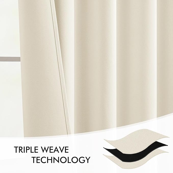 MIULEE Beige White Back Tab Blackout Curtains 90 Inches Long 2 Panels Set for Living Room Bedroom Privacy, Rod Pocket/Pinch Pleat Thermal Insulated Room Darkening Pleated Light Blocking Drapes