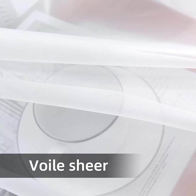 youleyar Solid Sheer Rod Pocket Curtain Voile Draperies 4 Panels White Beige Black Grey Coffee 52 Inch Width 45 Inch Long 1 Pair for Kitchen Bedroom Children Living Room Yard(White,52Wｘ45L)