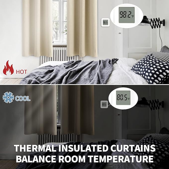 BGment Room Darkening Curtains 54 Inches Long - Grommet Thermal Insulated Drapes Window Treatment Curtains for Bedroom, 2 Panels, 52 x 54 Inch, Beige