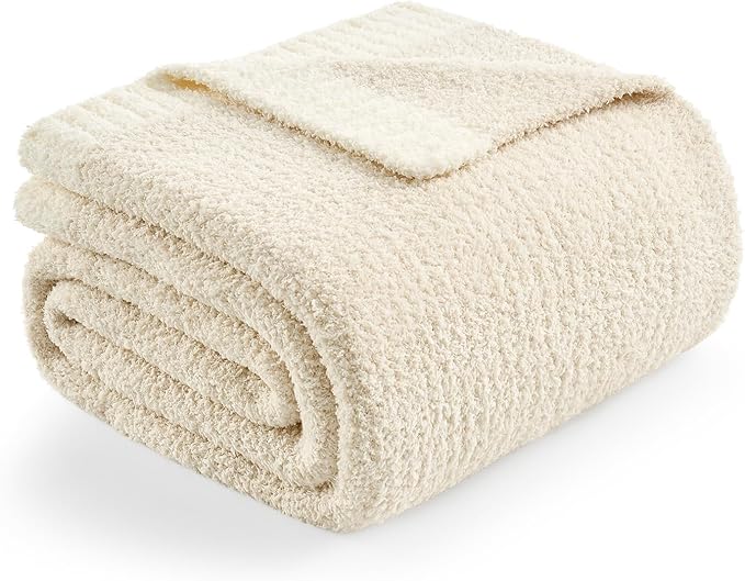 Snuggle Sac Buttery Ivory Bedding Blankets Twin Size 60x80, Super Soft Blankets Warm Cozy Knit Fuzzy Plush Blanket for Sofa, Bed, Living Room, Heather Ivory, 60x80 inches