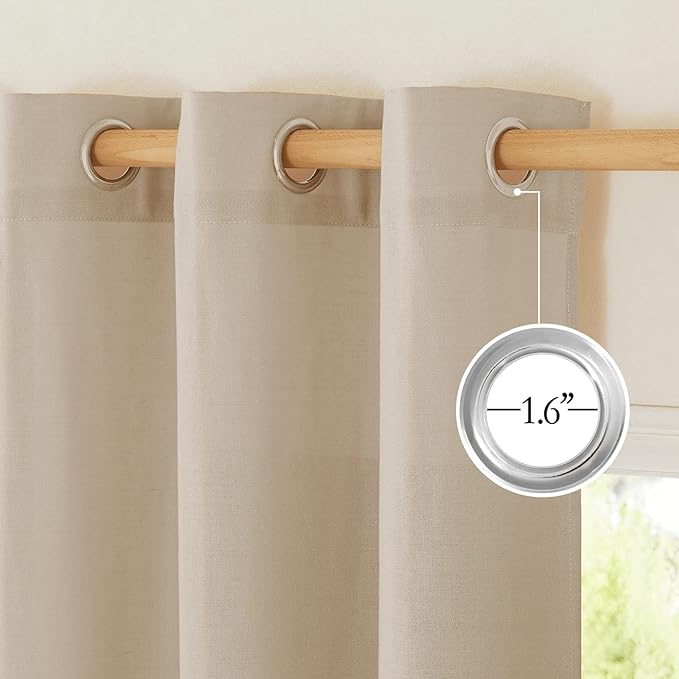NICETOWN Rustic Linen 132 inch Long Curtains for Living Room, Grommet Privacy Added Thick Linen Weave with Light Filter Window Curtains & Drapes for Bedroom, Taupe, W55 x L132, 2 Panels