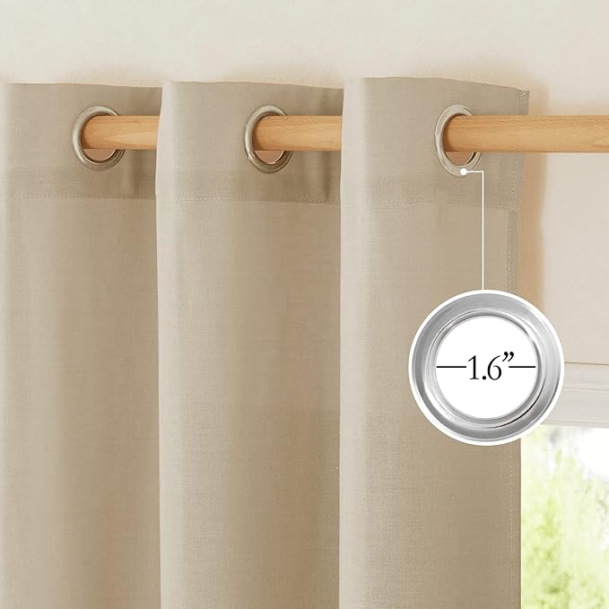 NICETOWN Linen Curtains for Windows 90 inch Long, Grommet Semi Sheer Vertical Drapes Privacy Added with Light Filtering for Doorway/Living Room, Angora, W42 x L90, 2 Pieces