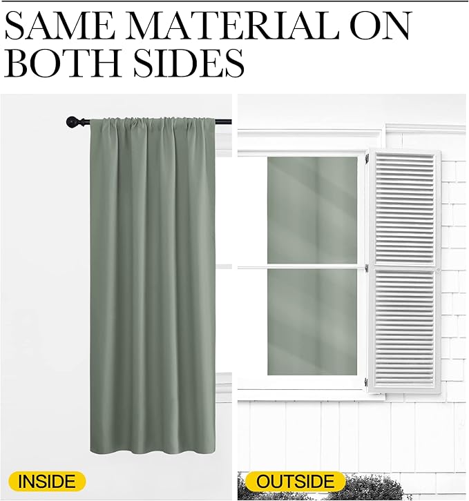 NICETOWN 2 Panels Blackout Curtains, Rod Pocket Window Curtains Room Darkning Drapes for Bedroom/Living Room, Thermal Insulated Solid Draperies for Home Office/Study, 62 by 72-Inch, Greyish Green