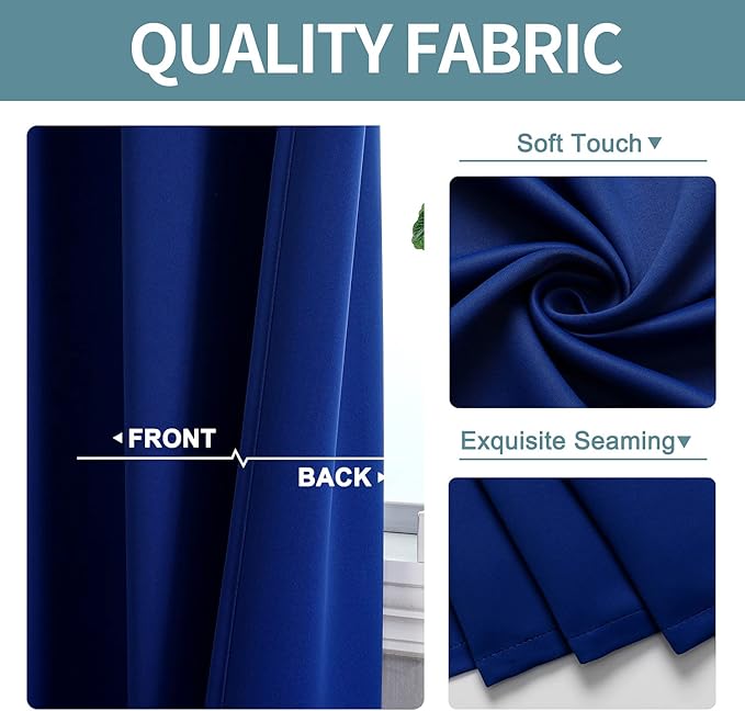 ChrisDowa Small Window Curtains for Kitchen and Bedroom - Grommet Short Thermal Insulated Room Darkening Curtains (2 Panels, Royal Blue, 42 x 36 Inch)