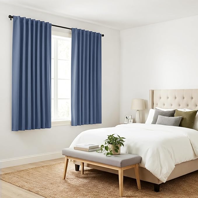 PONY DANCE Window Curtains 30 inches Long - Bedroom Drapes Set for Home Decoration All Season Modern Design Panels Match with Draperies, W 42 by L 30 Inches, Blue Haze, Set of 2