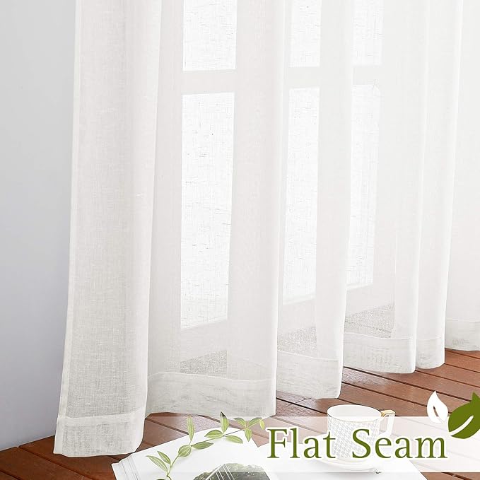 NICETOWN Living Room Ivory Curtains 84 inch Long, Grommet Linen Blend Semi-Sheer Window Drapes Privacy with Light Filtering for Bedroom/Cottage, W36 x L84, Ivory, 1 Pair