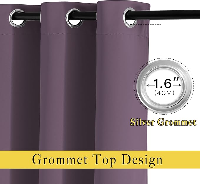 NICETOWN Plum Curtains for Living Room 84 inches Long - Plum Grommet Room Darkening Window Treatments Sound Reducing Drapes for Bedroom, 2 Panels, W52 x L84