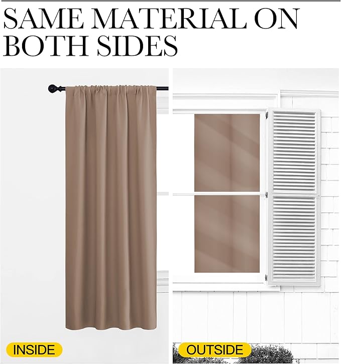 NICETOWN 2 Panels Blackout Curtains, Rod Pocket Window Curtains Room Darkning Drapes for Bedroom/Living Room, Thermal Insulated Solid Draperies for Home Office/Study, 62 by 72-Inch, Cappuccino