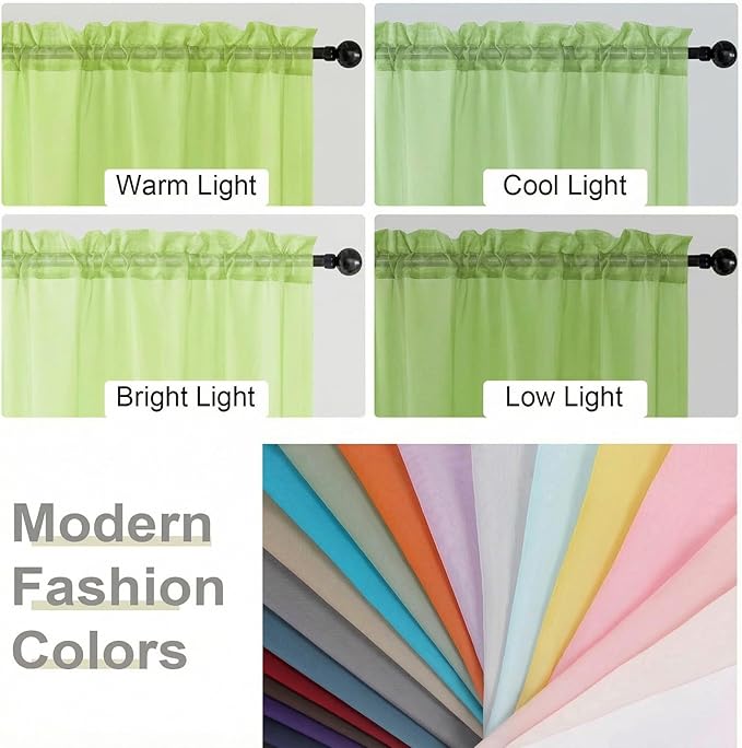 Sheer Curtains 84 Inches Long 2 Panels Set for Bedroom Living Room, Soft Airy Light Filtering Modern Solid Rod Pocket Drapes Window Treatments, Lime, Each 42" W x 84" L