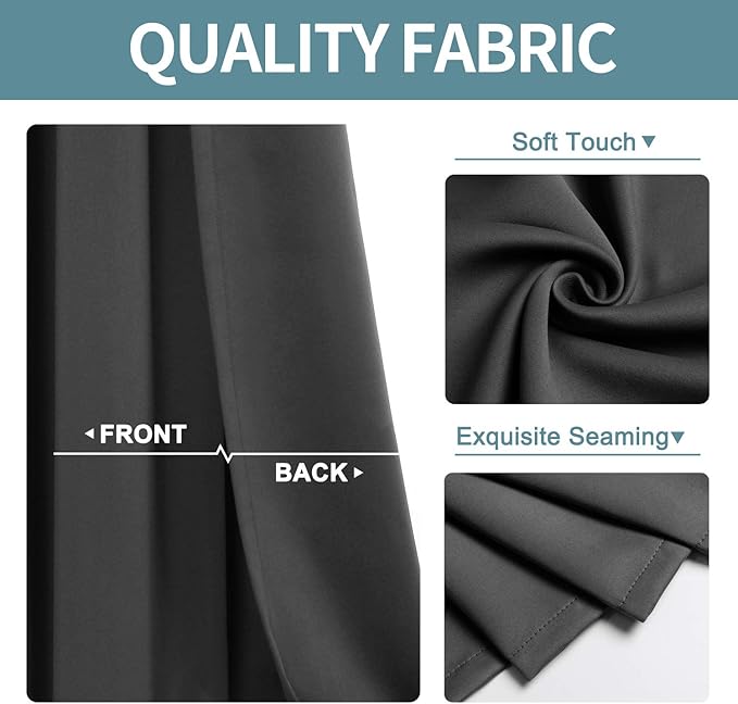 ChrisDowa Grommet Blackout Curtains for Bedroom and Living Room - 2 Panels Set Thermal Insulated Room Darkening Curtains (Dark Grey, 52W x 84L)