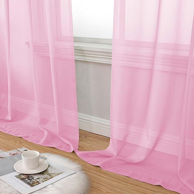 Pink Sheer Curtains 84 Inches Long 2 Panels, Soft Airy Light Filtering Curtains for Bedroom Living Room, Modern Rod Pocket Privacy Drapes Window Treatments, Pink, Total Wide 84 Inch