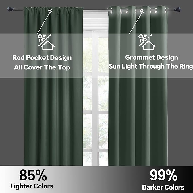 RYB HOME RV Curtains for Camper Windows, Mini Small Thermal Insulated Sunlight Heat Blocking Blackout Privacy Portable Curtains for Travel Trailer, Width 34 by Length 24, Dark Green, 2 Panels
