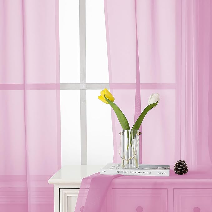 Lecloud Light Pink Sheer Curtains 84 Inches Long 2 Panels Set, Dual Rod Pocket Light Filtering Voile Window Curtain Panels, Elegant Airy Curtains for Living Room Girl's Bedroom, Each 42" W X 84" L