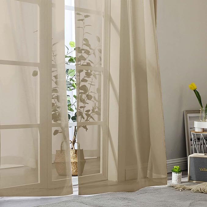 Taupe Sheer Curtains 84 Inches Long 2 Panels, Soft Airy Light Filtering Curtains for Bedroom Living Room, Modern Rod Pocket Privacy Drapes Window Treatments, Taupe, Total Wide 84 Inch