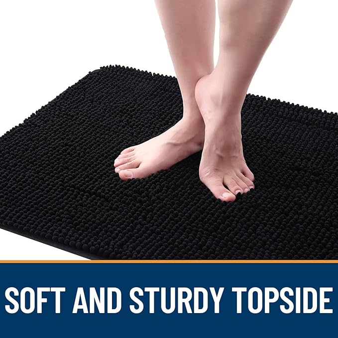 OLANLY Dog Door Mat for Muddy Paws 40x32, Absorbs Moisture and Dirt, Absorbent Non-Slip Washable Doormat, Quick Dry Chenille Mud Mat for Dogs, Entry Indoor Entryway Carpet for Inside Floor, Black