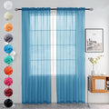 youleyar Solid Sheer Rod Pocket Curtain Voile Draperies 2 Panels White Beige Black Grey Ivory 52 Inch Width 54 Inch Long 1 Pair for Kitchen Bedroom Children Living Room Yard (Blue,52Wｘ54L)